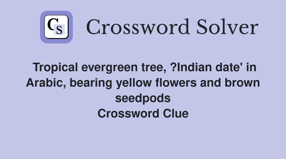 Tropical evergreen tree, ?Indian date' in Arabic, bearing yellow flowers and brown seedpods Crossword Clue