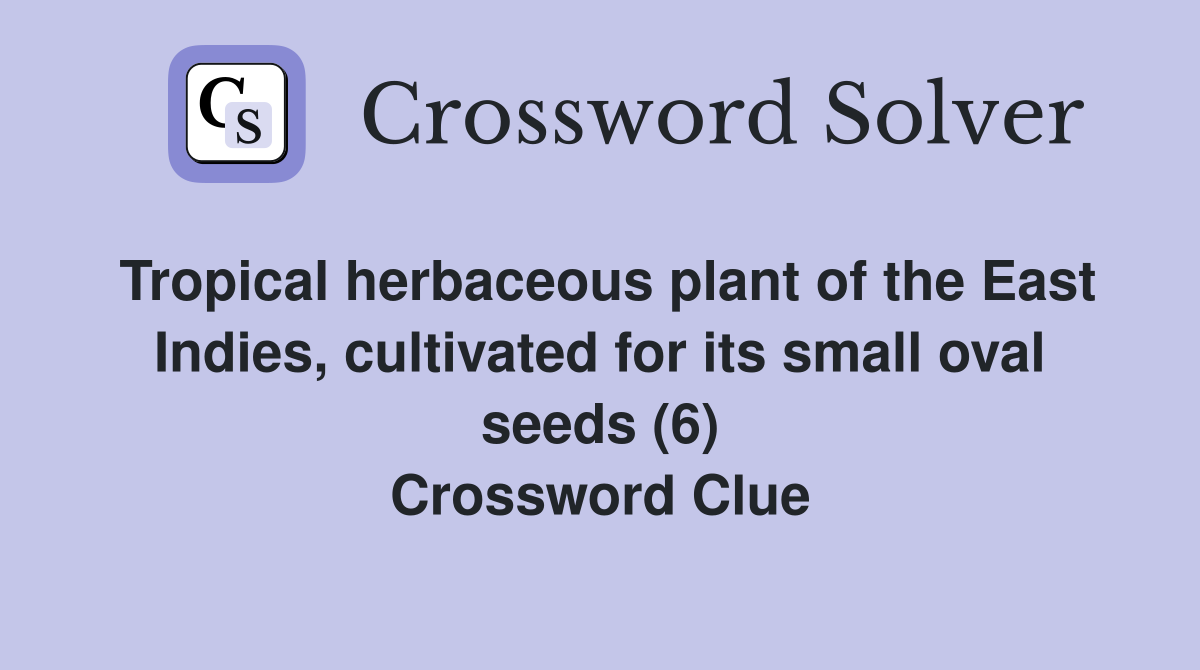 Tropical herbaceous plant of the East Indies, cultivated for its small oval seeds (6) Crossword Clue