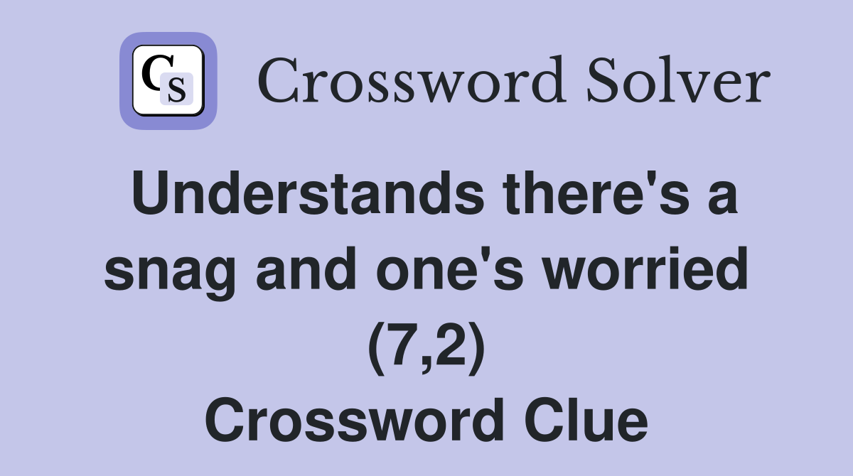 Understands there's a snag and one's worried (7,2) Crossword Clue