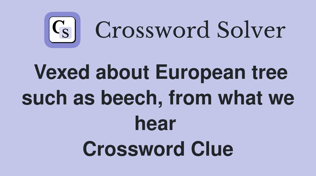 Vexed about European tree such as beech, from what we hear  Crossword Clue