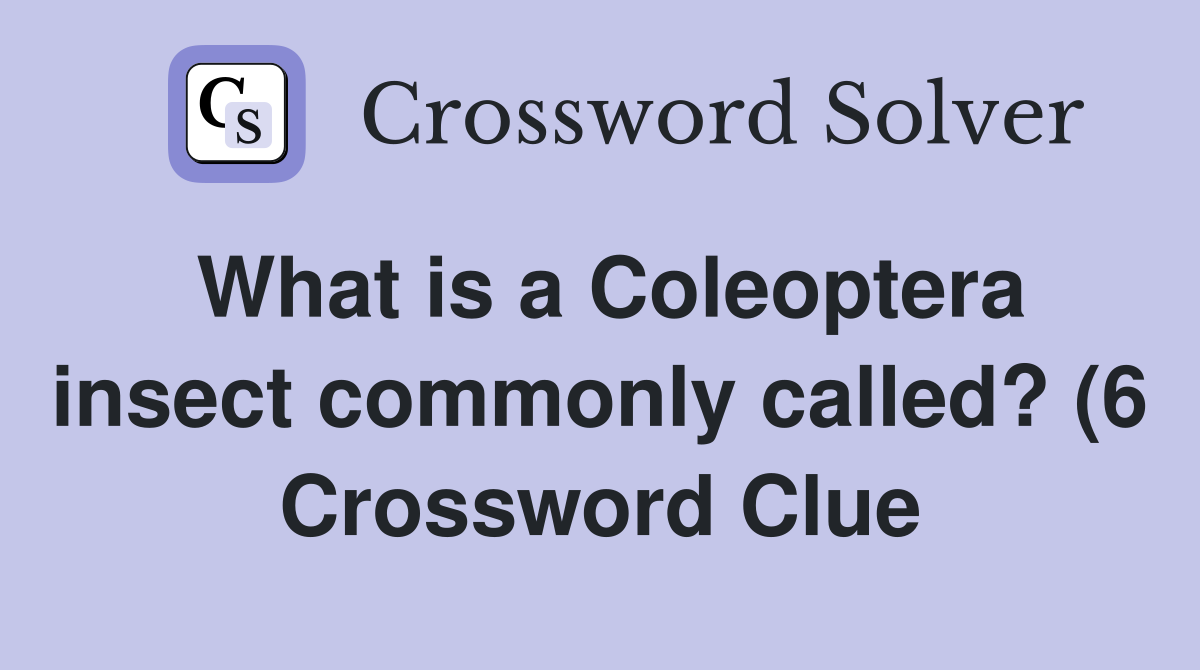 What is a Coleoptera insect commonly called? (6) Crossword Clue What is a Coleoptera insect commonly called? (6) Crossword Clue