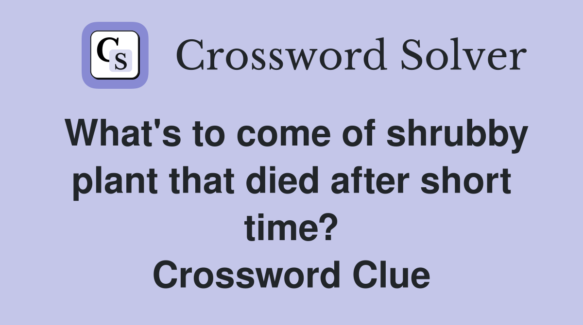 What's to come of shrubby plant that died after short time? Crossword Clue