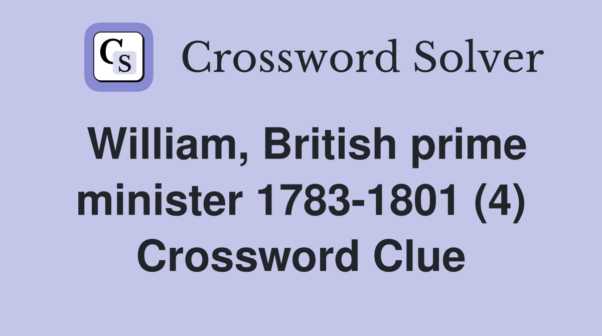 William, British prime minister 1783-1801 (4) Crossword Clue