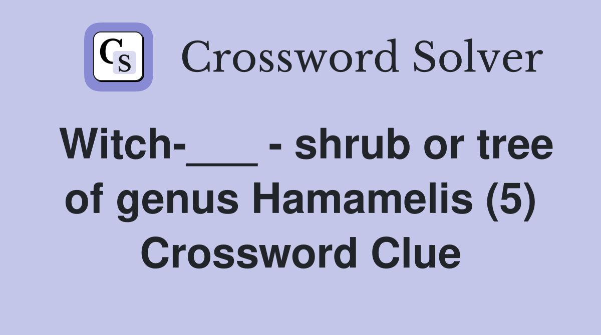 Witch-___ - shrub or tree of genus Hamamelis (5) Crossword Clue