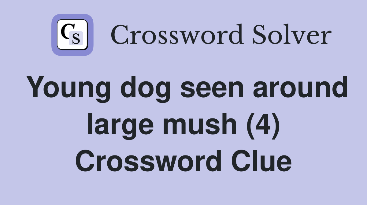 Young dog seen around large mush (4) Crossword Clue