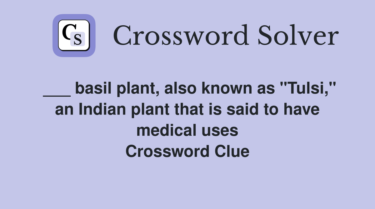 ___ basil plant, also known as "Tulsi," an Indian plant that is said to have medical uses Crossword Clue