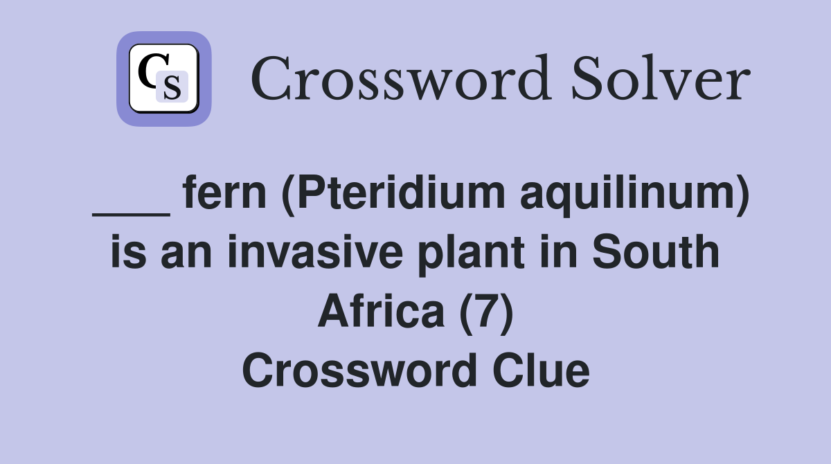 ___ fern (Pteridium aquilinum) is an invasive plant in South Africa (7) Crossword Clue