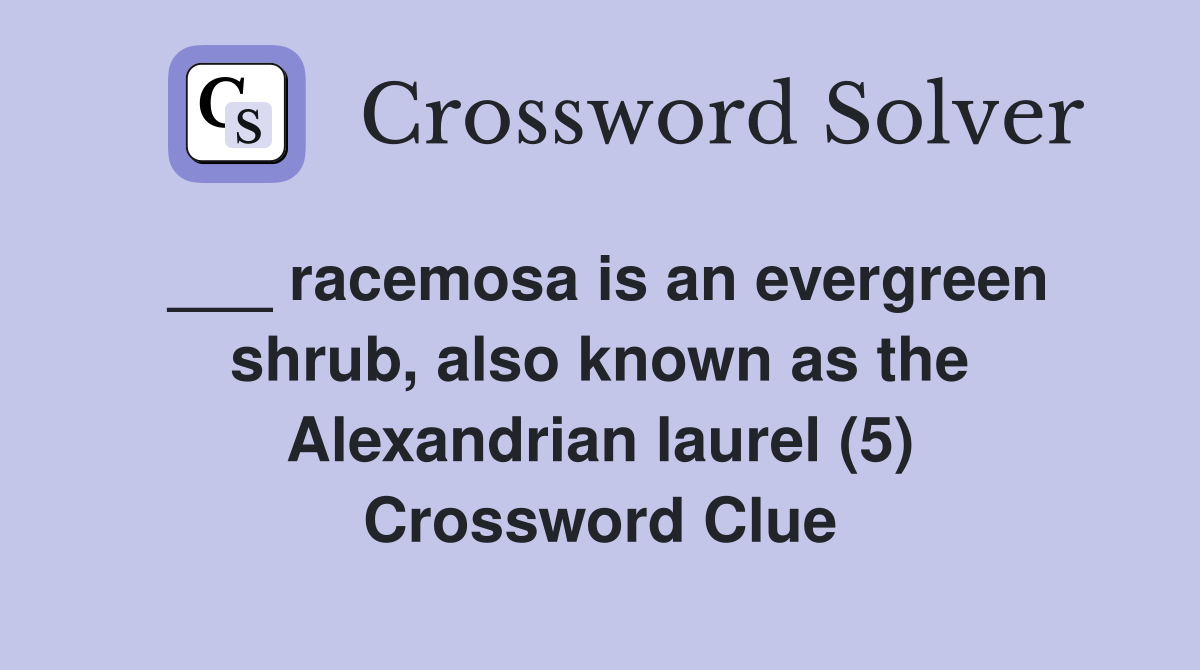 ___ racemosa is an evergreen shrub, also known as the Alexandrian laurel (5) Crossword Clue